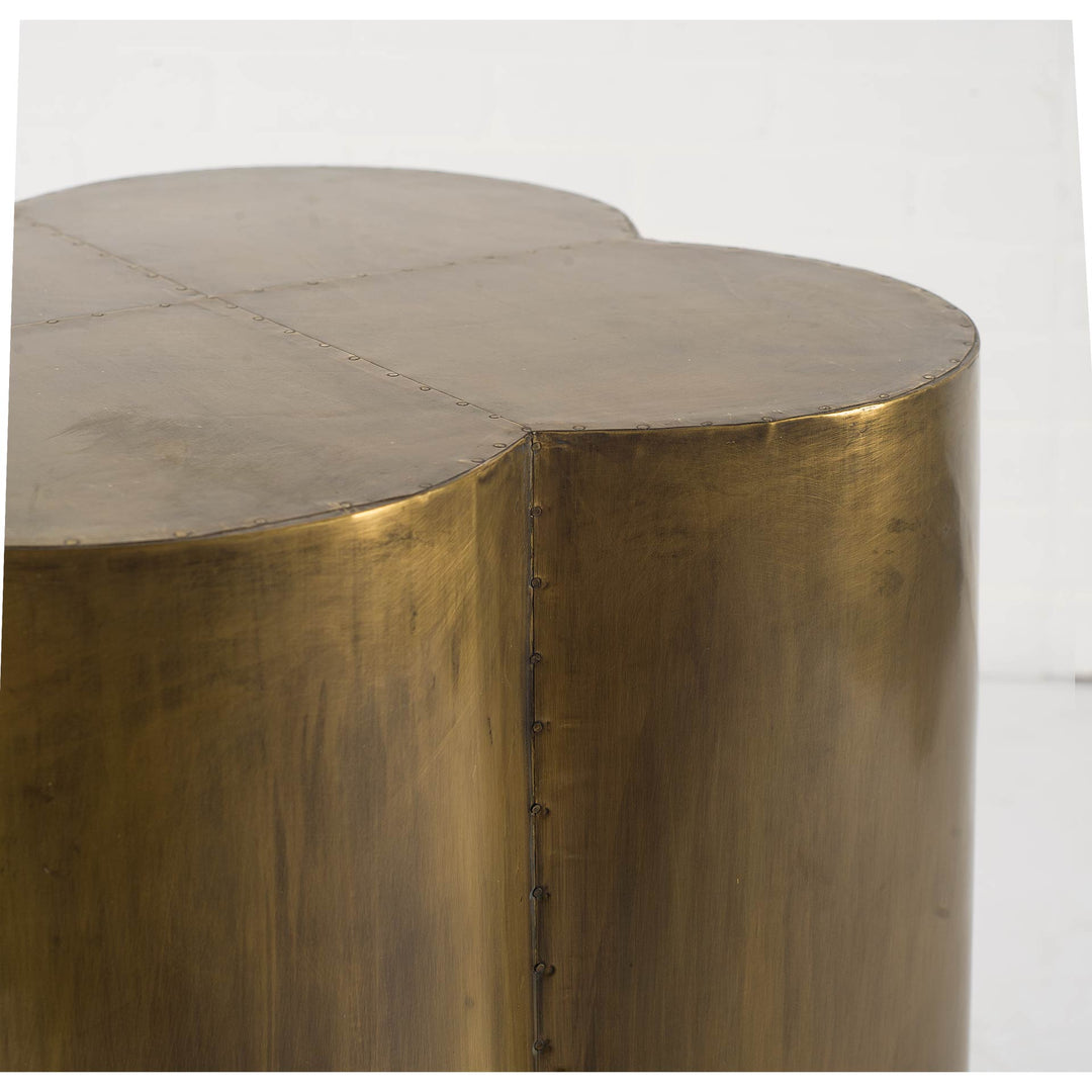 Quatrefoil 18L x 18W Gold Flower W/ Wooden Top Brass Cladding Accent Table Dining Room Mercana