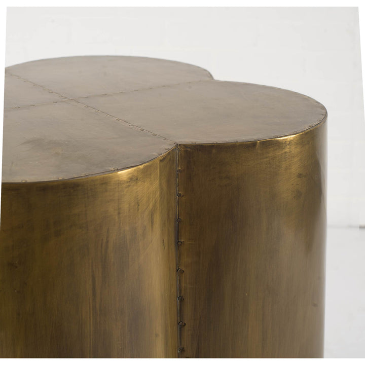 Quatrefoil 18L x 18W Gold Flower W/ Wooden Top Brass Cladding Accent Table Dining Room Mercana