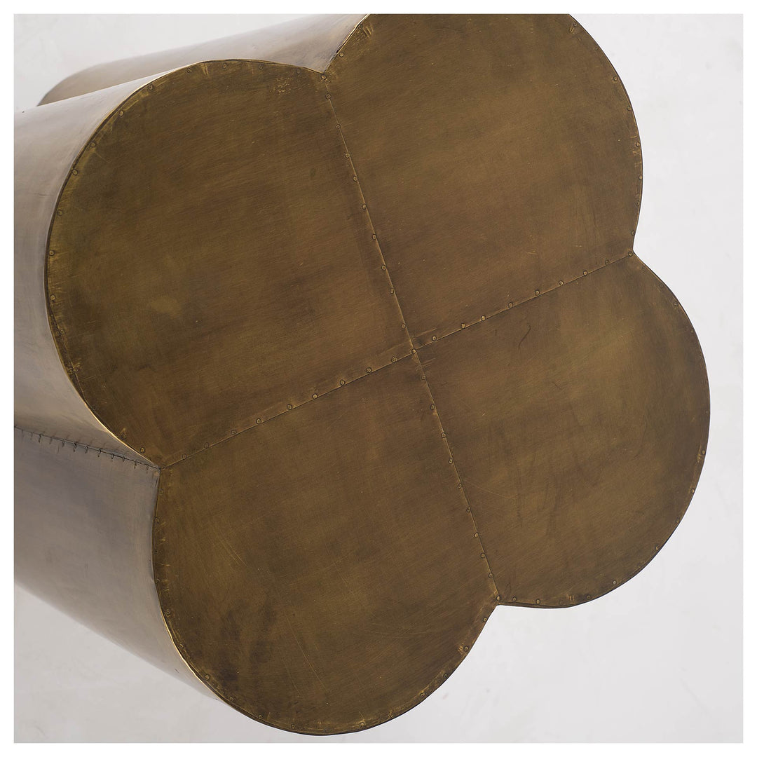Quatrefoil 18L x 18W Gold Flower W/ Wooden Top Brass Cladding Accent Table Dining Room Mercana