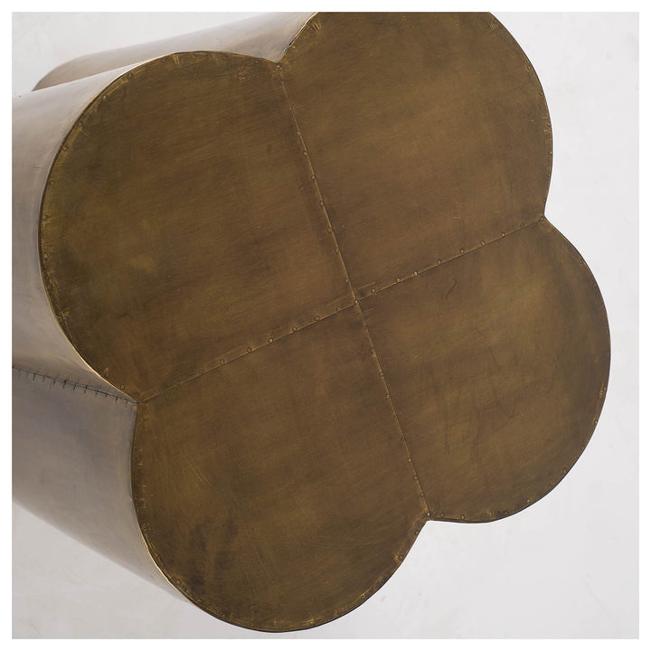 Quatrefoil 18L x 18W Gold Flower W/ Wooden Top Brass Cladding Accent Table Dining Room Mercana