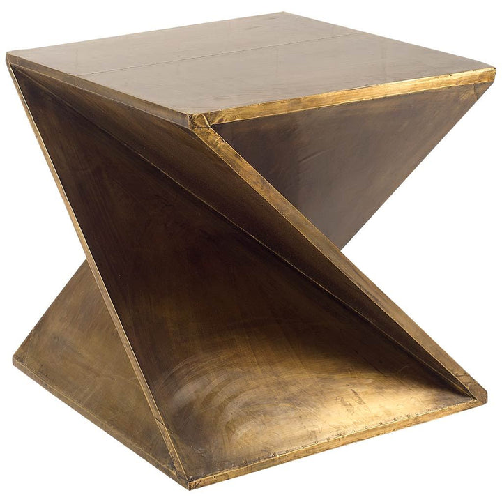 Zelda 20L x 20W Gold Metal-Cladded Z-Shaped Wooden Accent Table Dining Room Mercana