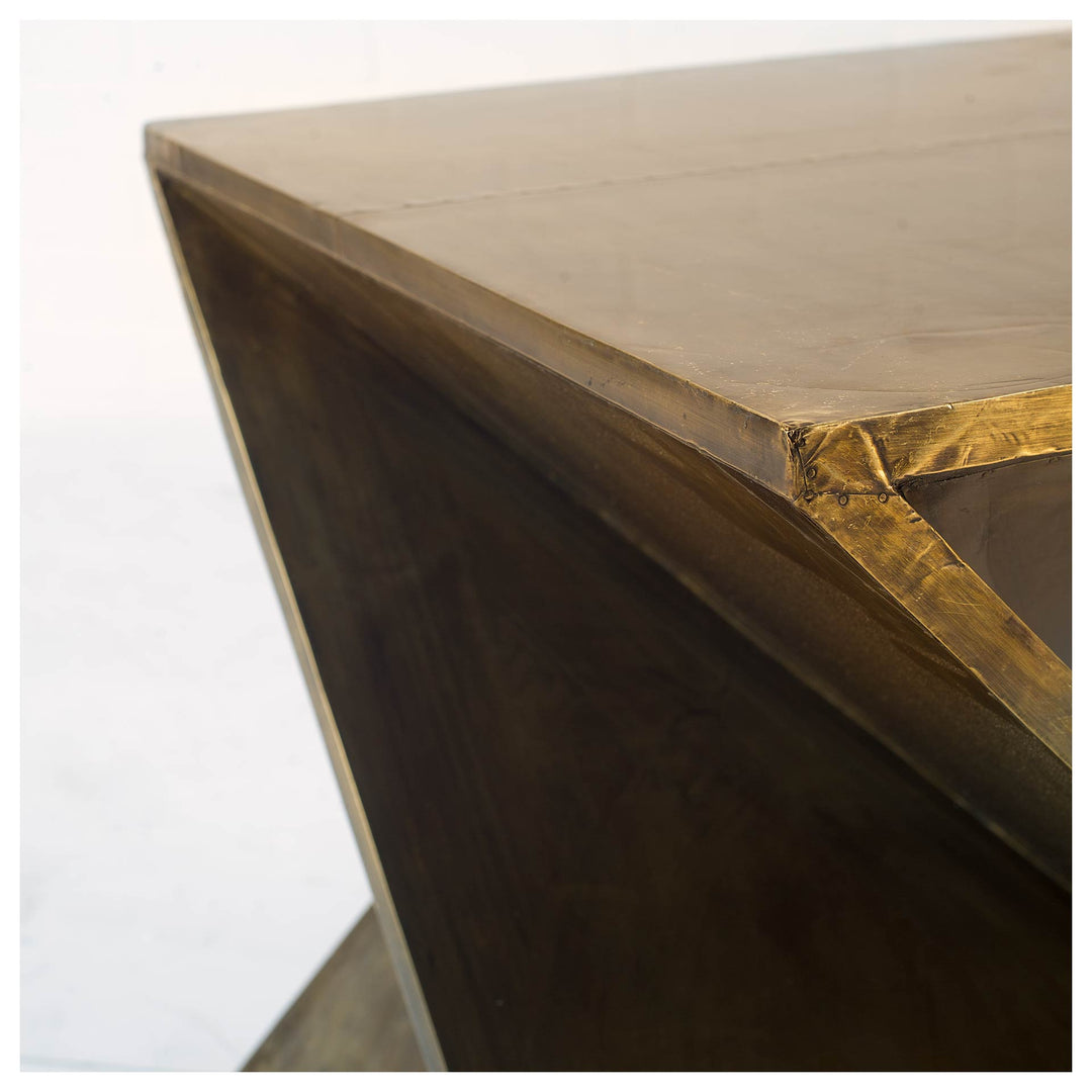 Zelda 20L x 20W Gold Metal-Cladded Z-Shaped Wooden Accent Table Dining Room Mercana