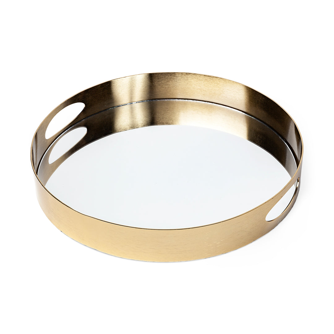 Serkis 15L x 15W Gold Metal Mirrored Base Round Tray Decor Mercana