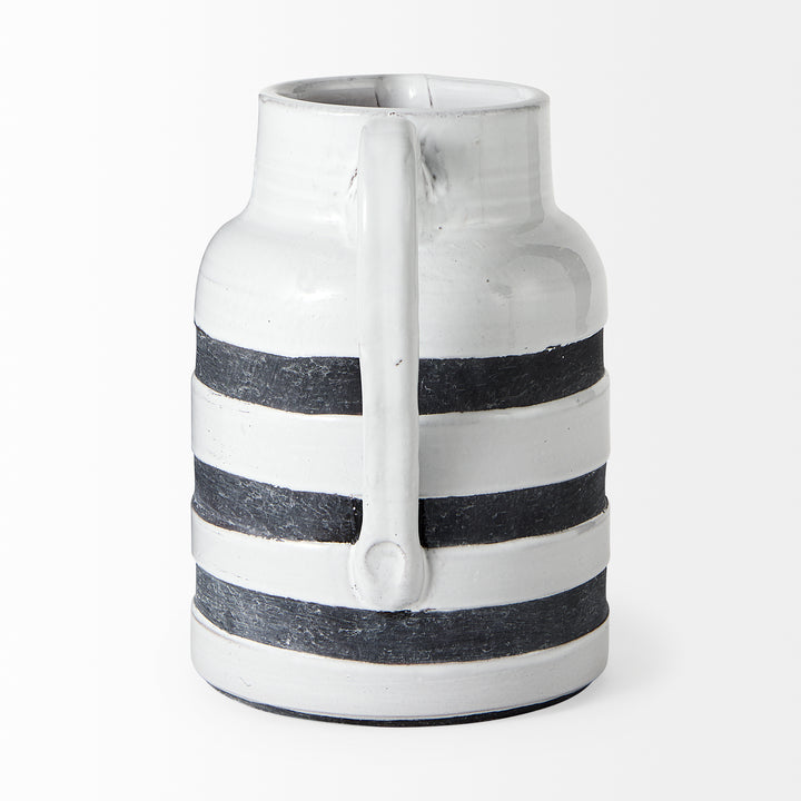 Harmon II Large White w/ Charcoal Stripes Ceramic Jug Decor Mercana