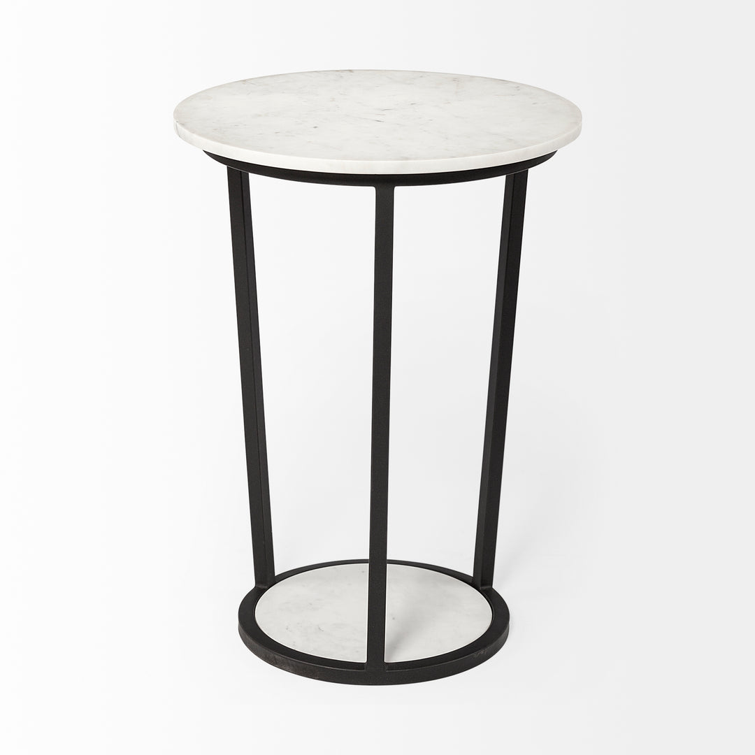 Bombola II (Large) 18L x 18W White Round Marble Top W/Black Metal Frame Accent Table Decor Mercana