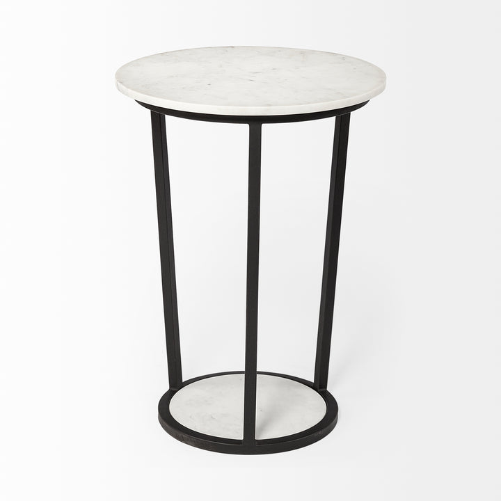 Bombola II (Large) 18L x 18W White Round Marble Top W/Black Metal Frame Accent Table Decor Mercana