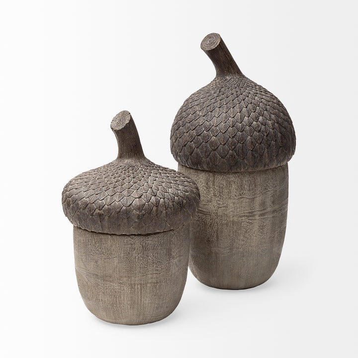 Mandor I (Small) 6L x 6W Brown Resin Acorn Box Decor Mercana