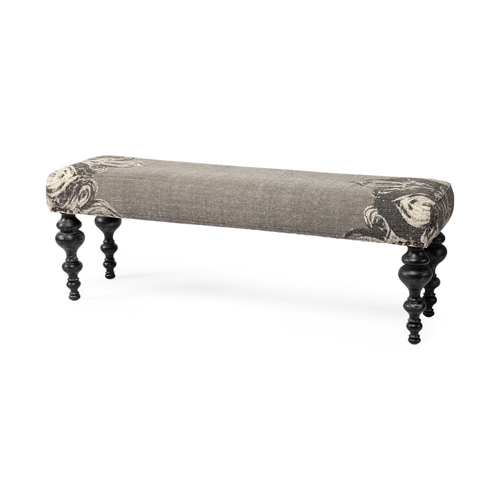 Alhambra 55L x 14W Upholstered Gray Seat W/Black Wood Legs Accent Bench Living Room Mercana
