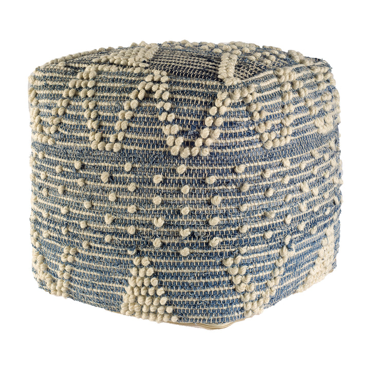Rofi Blue Denim and Cream Cotton Stitched Square Pouf Living Room Mercana
