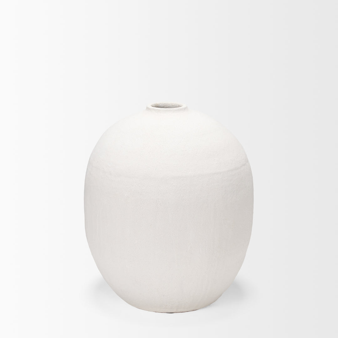 Karakum I Short White Textured Ceramic Vase Decor Mercana