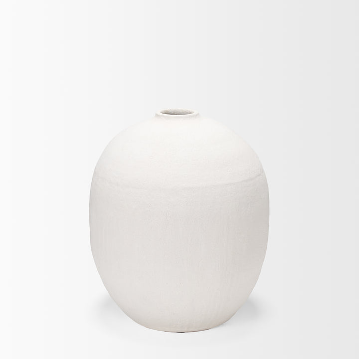 Karakum I Short White Textured Ceramic Vase Decor Mercana