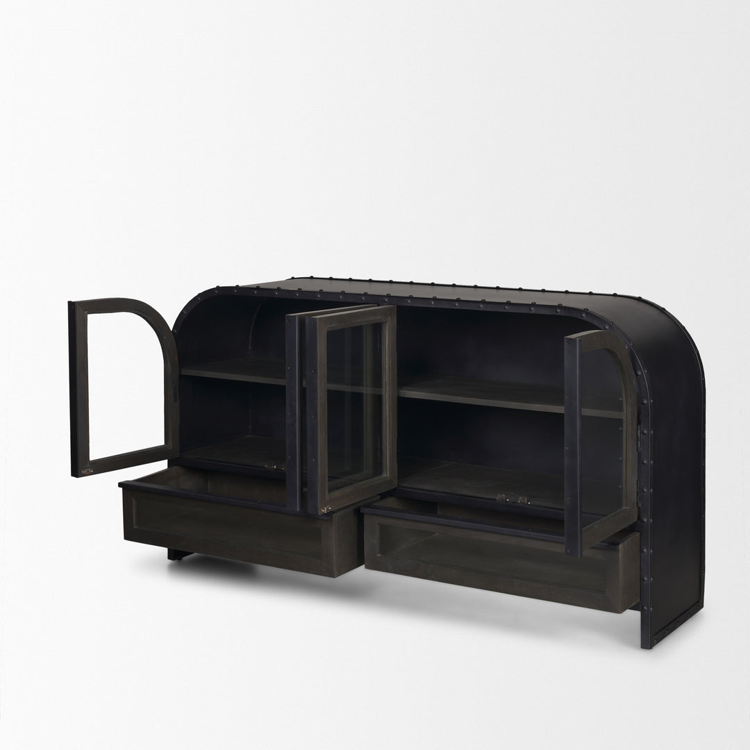 Gehry I 62.3x16.5 Black Metal Frame w/Wood Accent 4 Cabinet Door Two Drawer Sideboard Bedroom Mercana