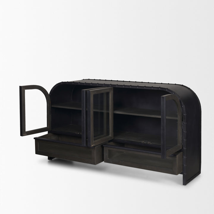 Gehry I 62.3x16.5 Black Metal Frame w/Wood Accent 4 Cabinet Door Two Drawer Sideboard Bedroom Mercana