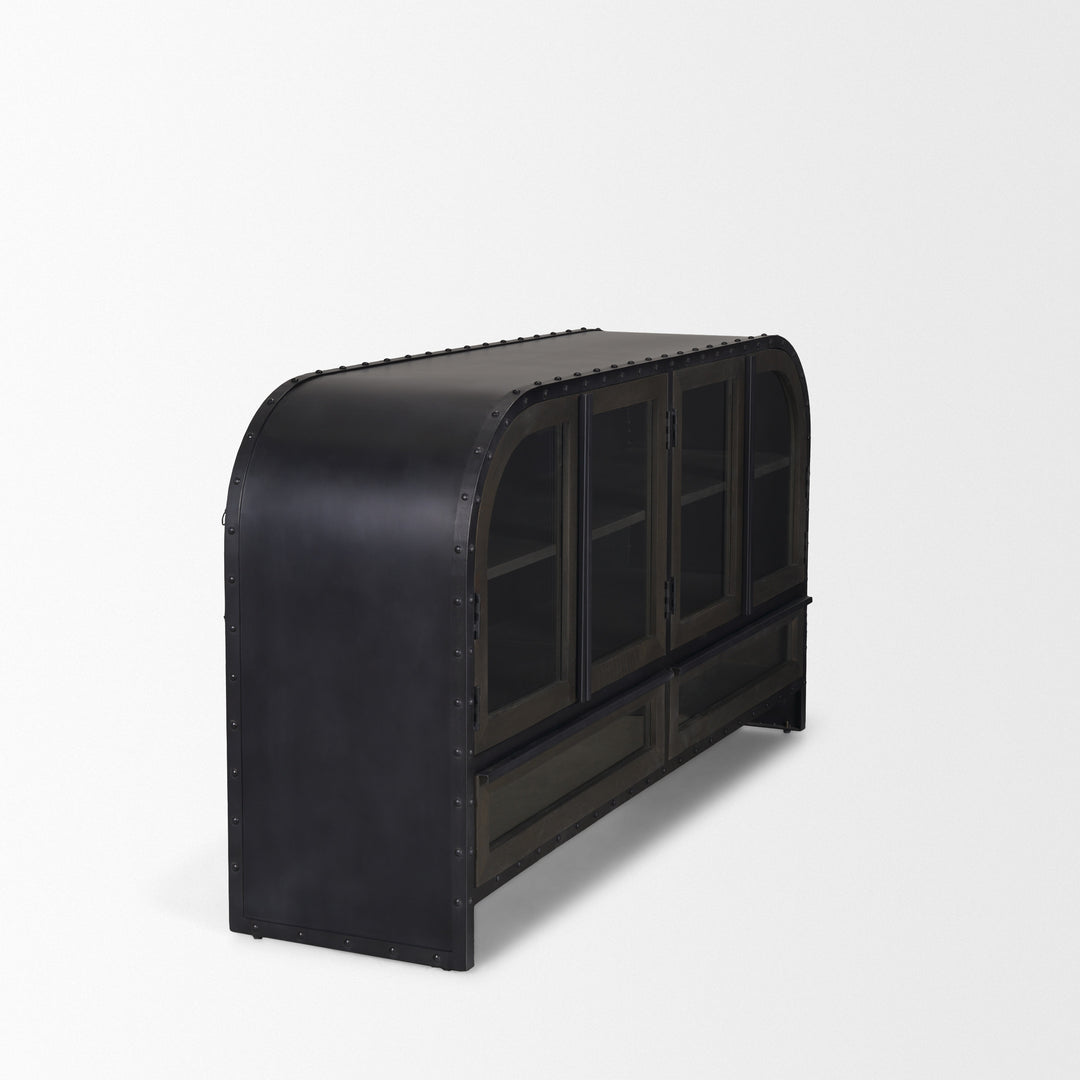Gehry I 62.3x16.5 Black Metal Frame w/Wood Accent 4 Cabinet Door Two Drawer Sideboard Bedroom Mercana
