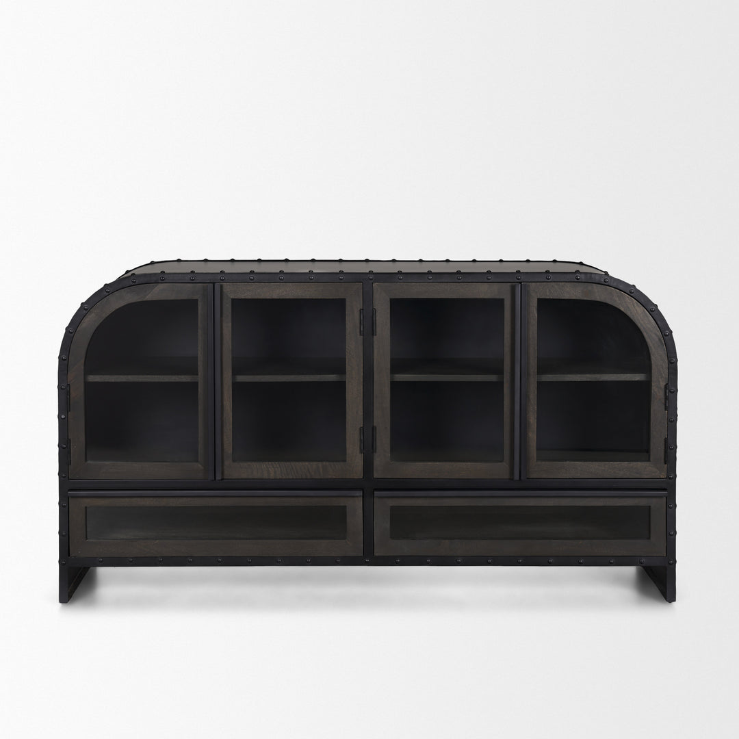 Gehry I 62.3x16.5 Black Metal Frame w/Wood Accent 4 Cabinet Door Two Drawer Sideboard Bedroom Mercana