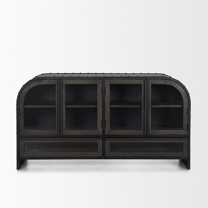 Gehry I 62.3x16.5 Black Metal Frame w/Wood Accent 4 Cabinet Door Two Drawer Sideboard Bedroom Mercana