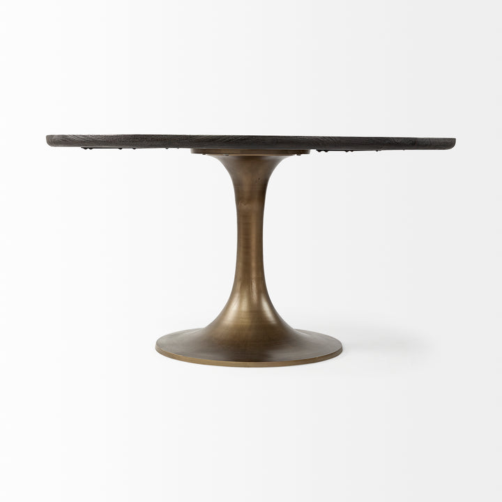 McLeod II 54 L x 54 W x 28.75 H Round Brown Solid Wood Top Gold Metal Base Dining Table Dining Room Mercana
