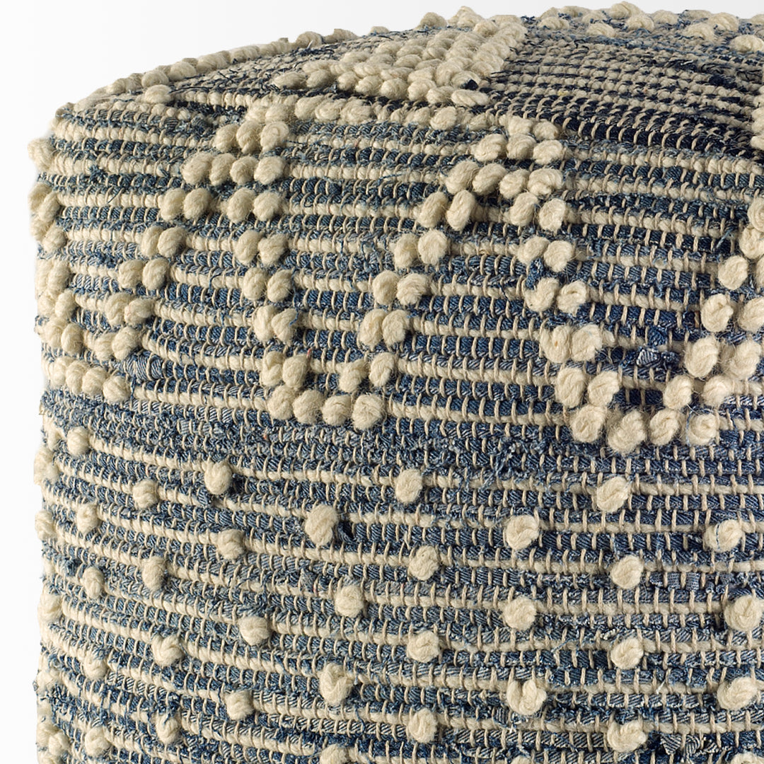 Rofi Blue Denim and Cream Cotton Stitched Square Pouf Living Room Mercana