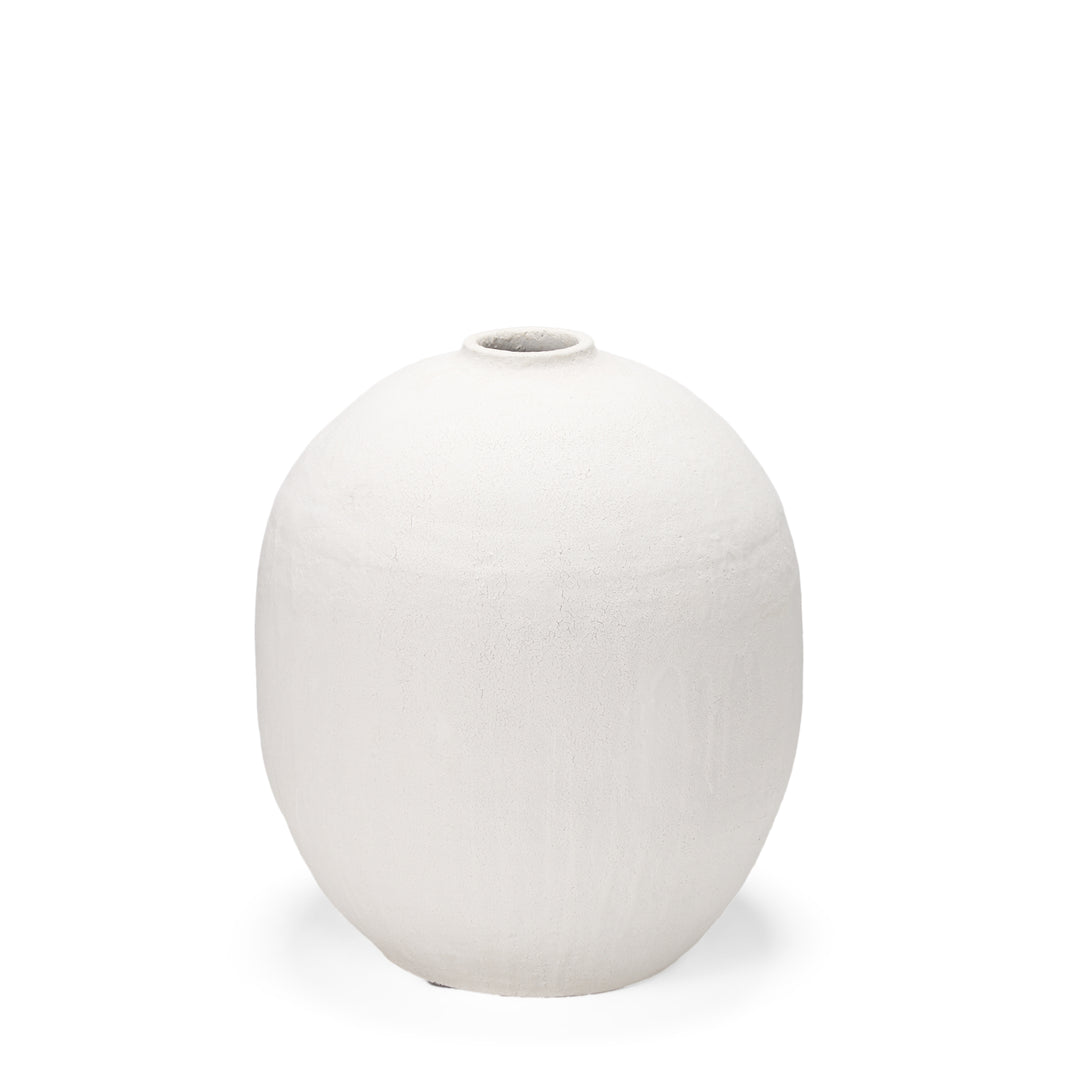 Karakum I Short White Textured Ceramic Vase Decor Mercana