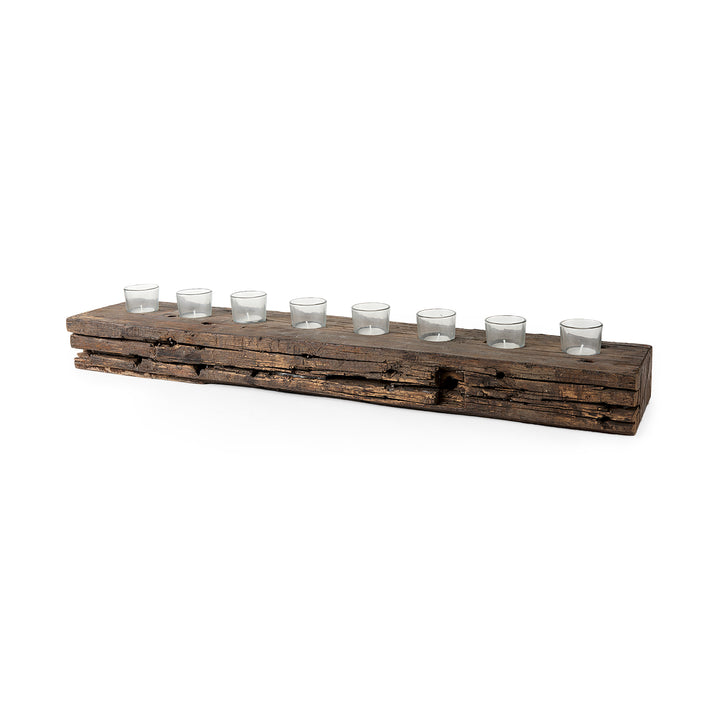 Lakara Reclaimed Wood Eight Tealight Table Candle Holder Decor Mercana