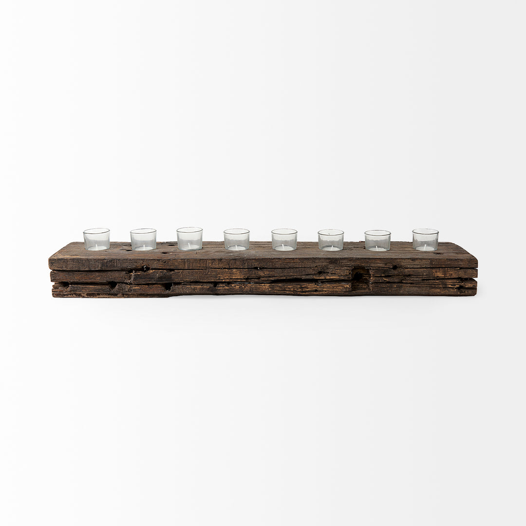 Lakara Reclaimed Wood Eight Tealight Table Candle Holder Decor Mercana