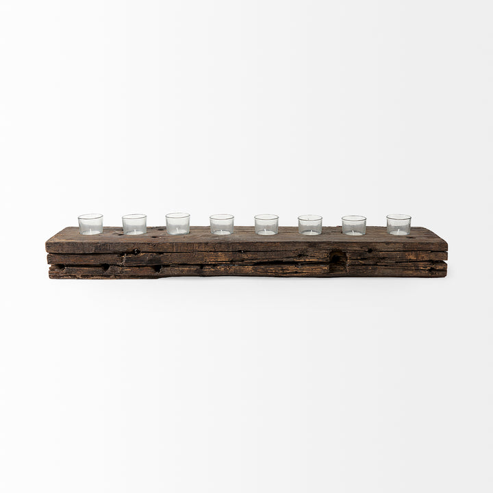 Lakara Reclaimed Wood Eight Tealight Table Candle Holder Decor Mercana