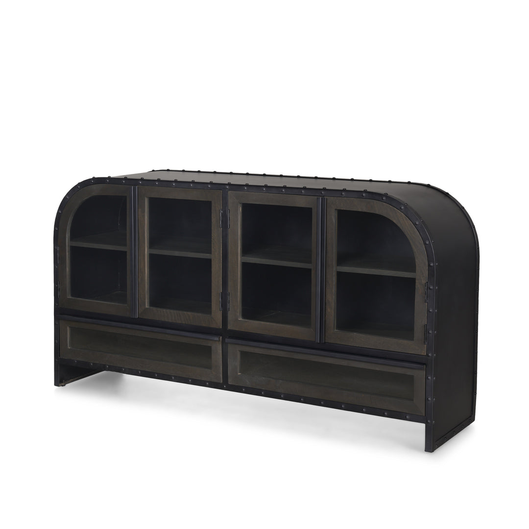 Gehry I 62.3x16.5 Black Metal Frame w/Wood Accent 4 Cabinet Door Two Drawer Sideboard Bedroom Mercana