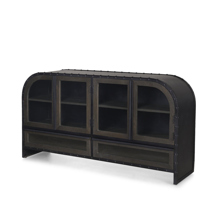 Gehry I 62.3x16.5 Black Metal Frame w/Wood Accent 4 Cabinet Door Two Drawer Sideboard Bedroom Mercana