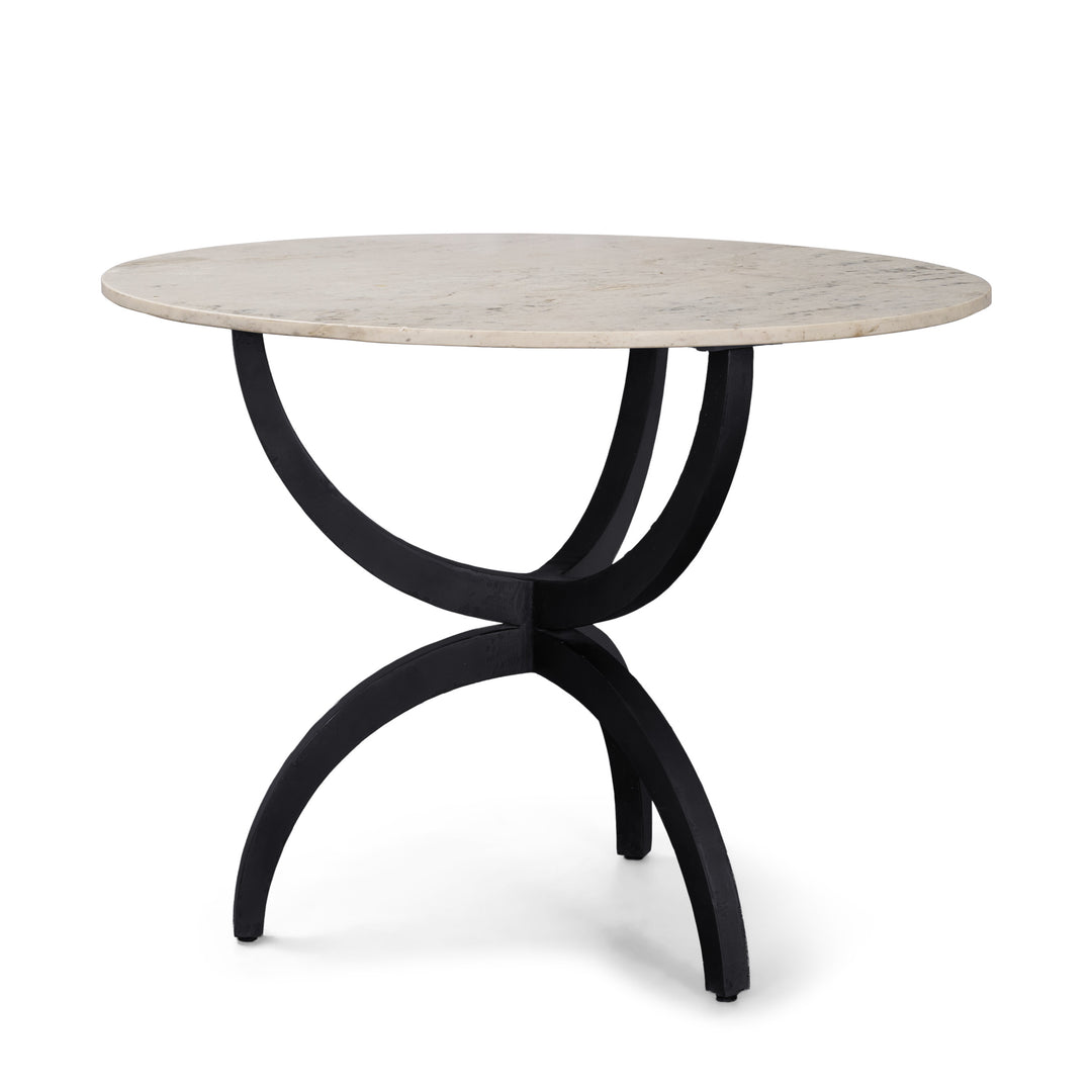 Veneto 40" Round White Marble Top with Black Metal Base Dining Table Dining Room Mercana