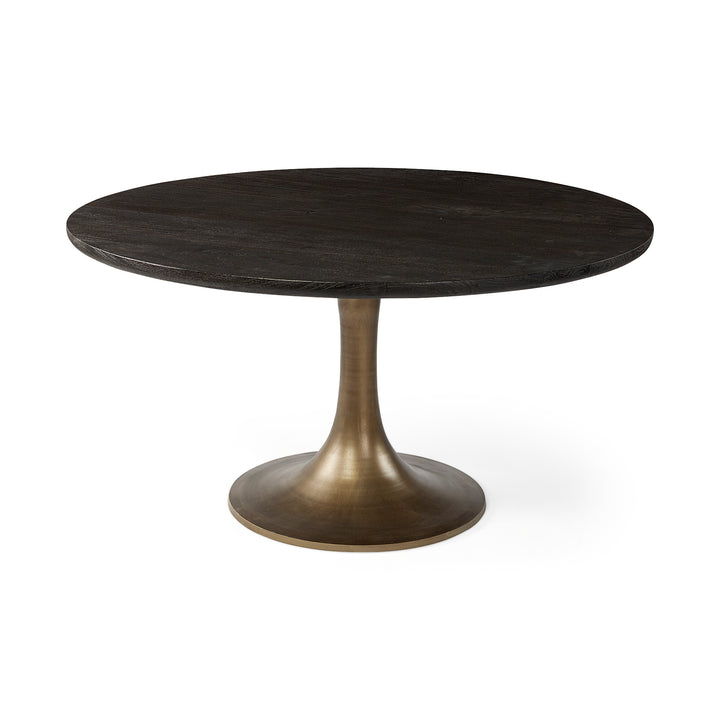McLeod II 54 L x 54 W x 28.75 H Round Brown Solid Wood Top Gold Metal Base Dining Table Dining Room Mercana