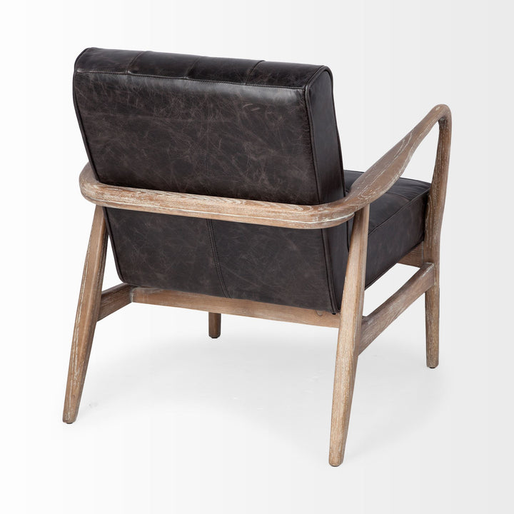 Phineas Black Leather W/ Brown Wooden Frame Accent Chair Living Room Mercana
