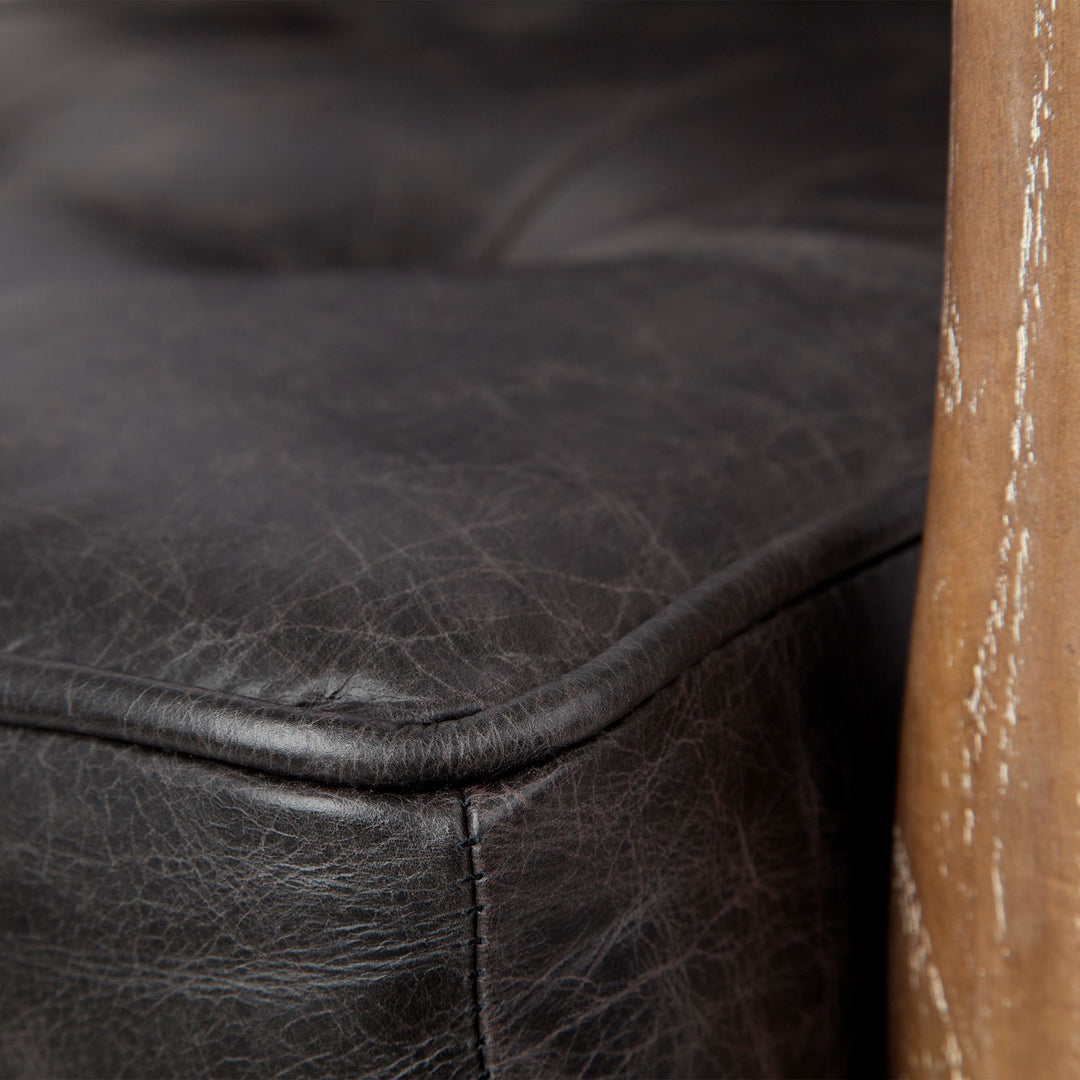 Phineas Black Leather W/ Brown Wooden Frame Accent Chair Living Room Mercana