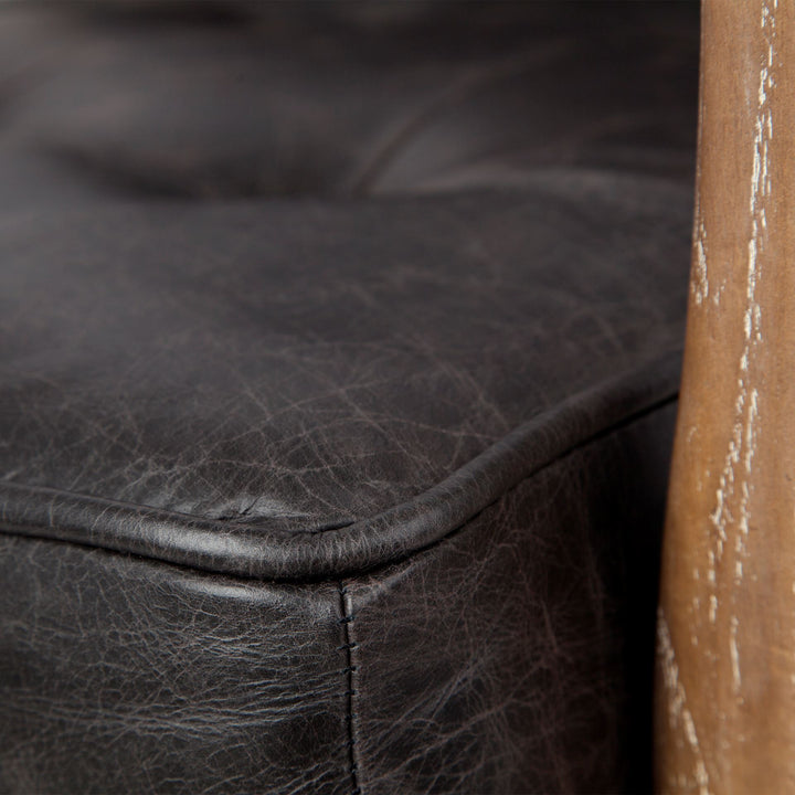 Phineas Black Leather W/ Brown Wooden Frame Accent Chair Living Room Mercana