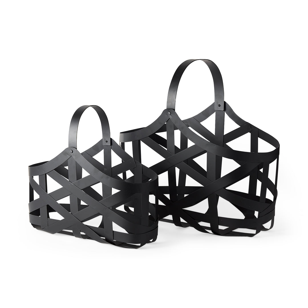Tyrell (Set of 2) 23L x 11W; 18L x 8W Black Iron Metal Baskets Decor Mercana
