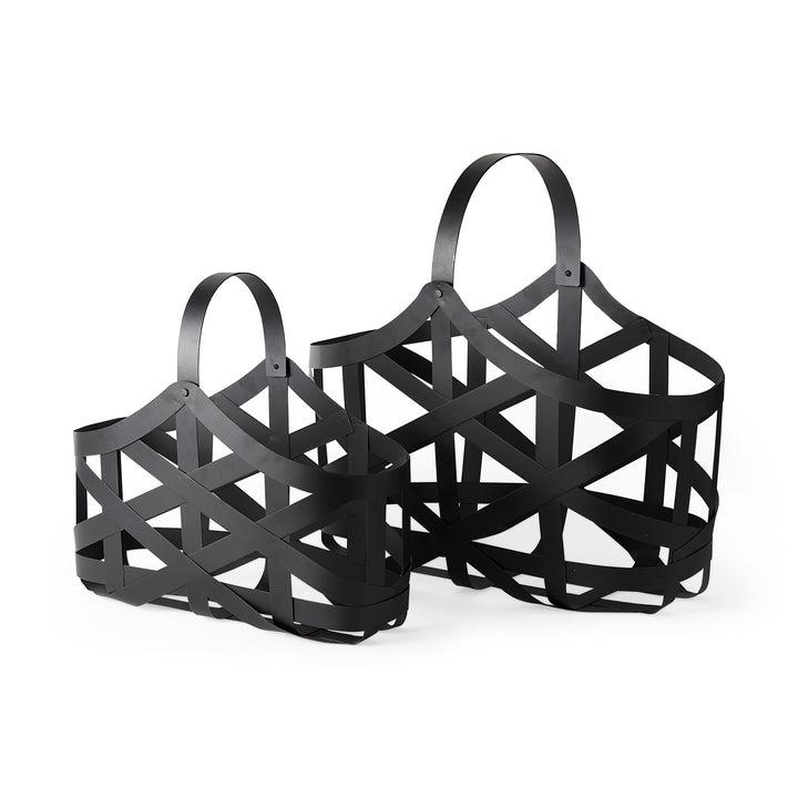Tyrell (Set of 2) 23L x 11W; 18L x 8W Black Iron Metal Baskets Decor Mercana
