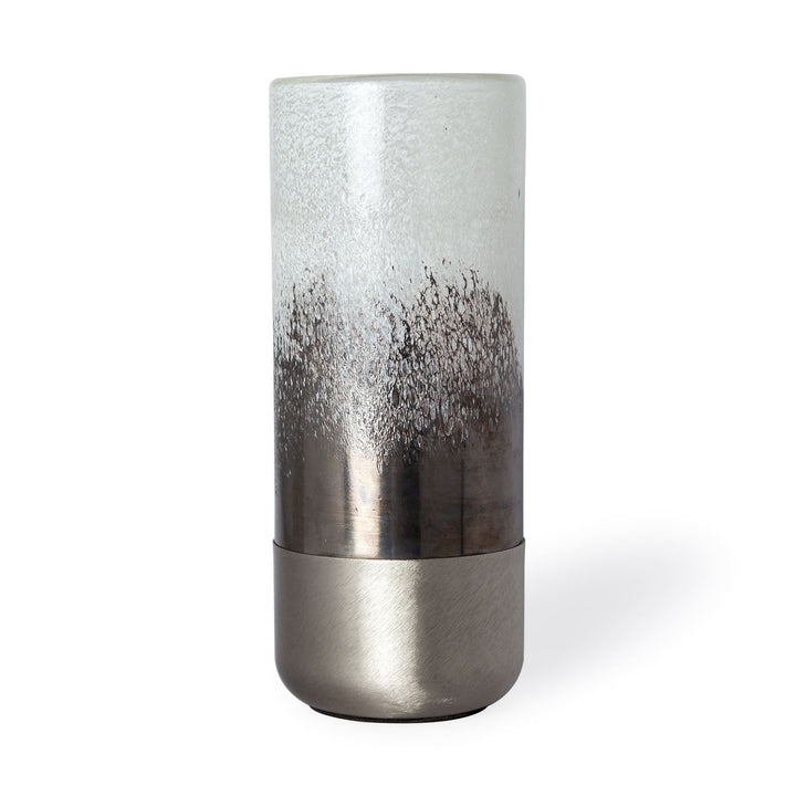 Baltic I Tall White Brushed Silver Metal Bottom Glass Vase Decor Mercana