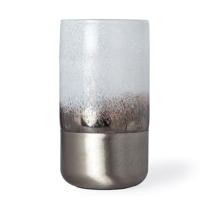 Baltic II Large White Brushed Silver Metal Bottom Glass Vase Decor Mercana