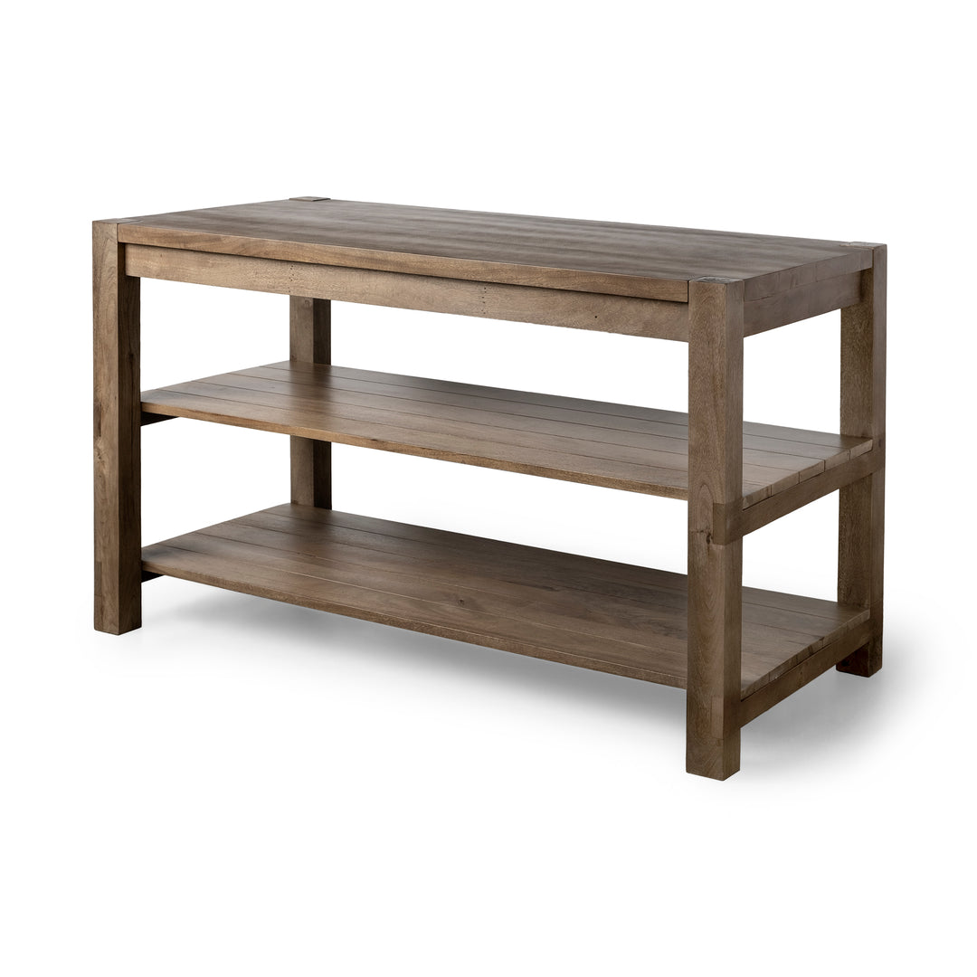 Emeril Brown Solid Wood Two-Tier Smooth Counter Top Kitchen Island Dining Room Mercana