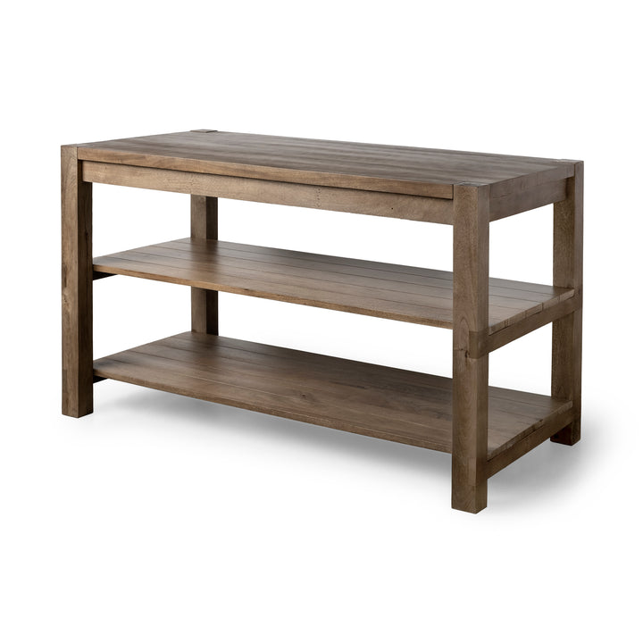 Emeril Brown Solid Wood Two-Tier Smooth Counter Top Kitchen Island Dining Room Mercana