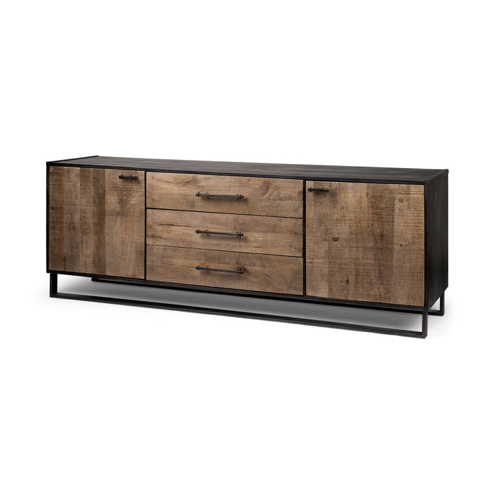 Alvin 82x20 Brown Solid Wood With Black Metal Frame 3 Drawer 2 Cabinet Door Sideboard Bedroom Mercana