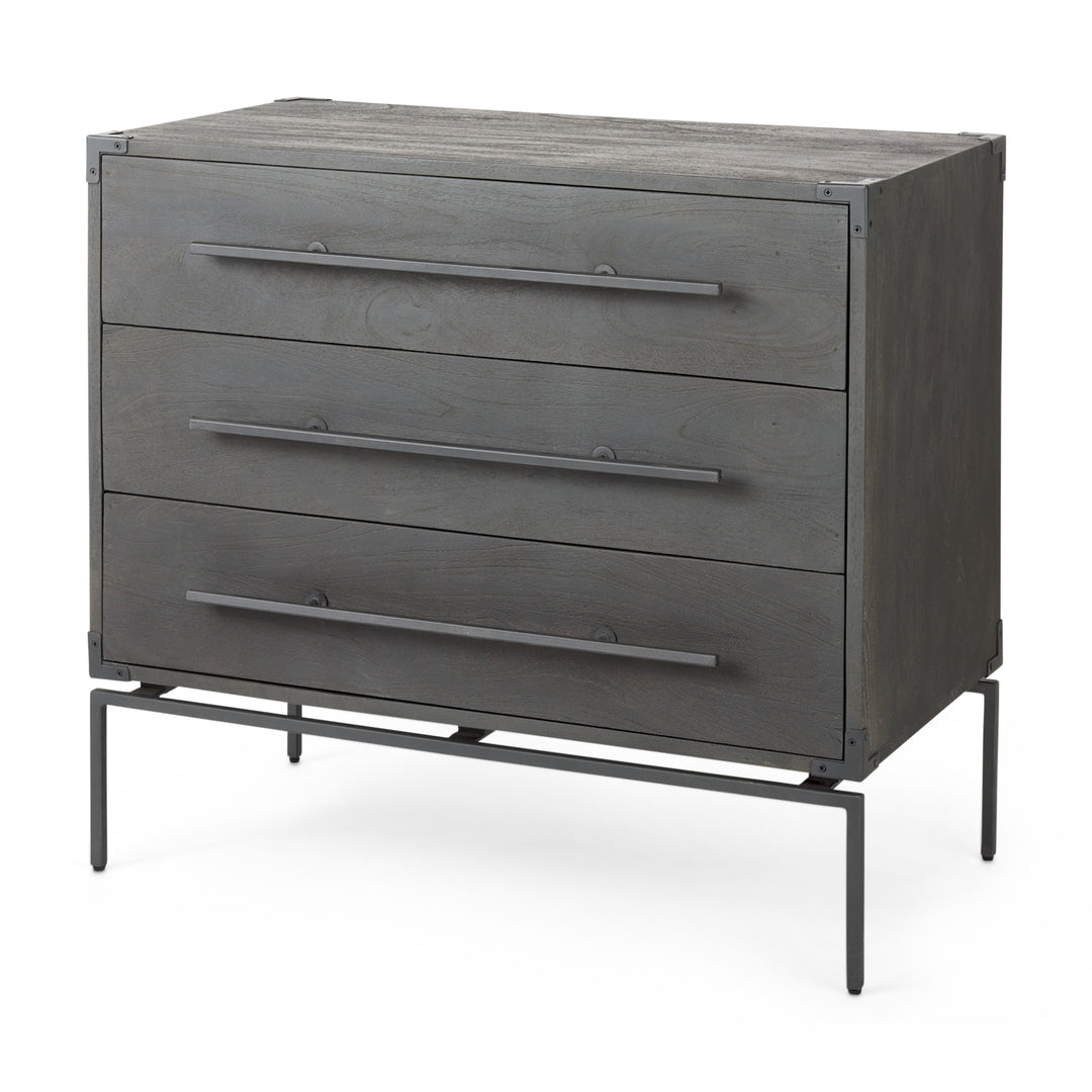 Ward 34L x 18W Brown Wood and Iron 3 Drawer Accent Cabinet Decor Mercana