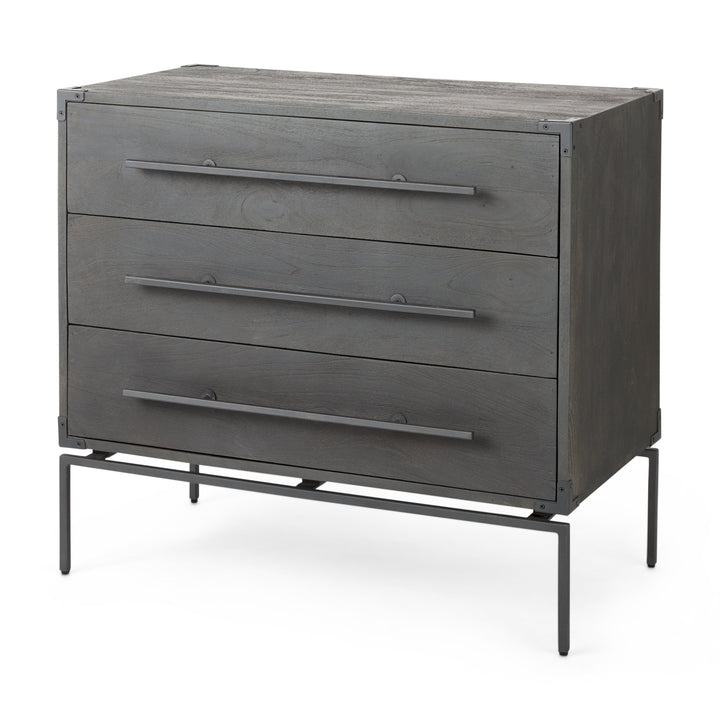 Ward 34L x 18W Brown Wood and Iron 3 Drawer Accent Cabinet Decor Mercana