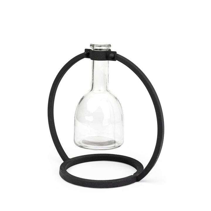 Monica I Short Black Metal Glass Bottle Vase Decor Mercana