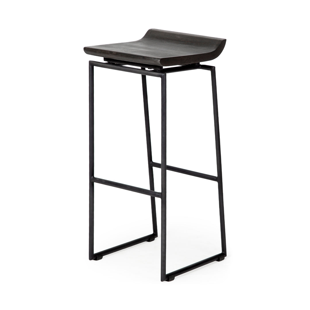 Givens 30.25"H Seat Height Black Wood Seat Black Metal Base Stool Dining Room Mercana