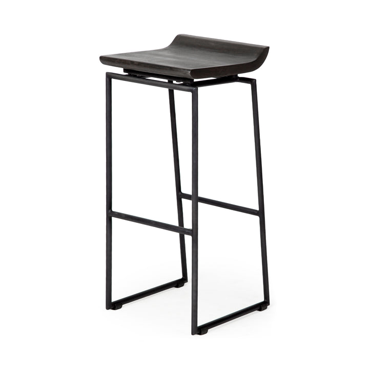 Givens 30.25"H Seat Height Black Wood Seat Black Metal Base Stool Dining Room Mercana