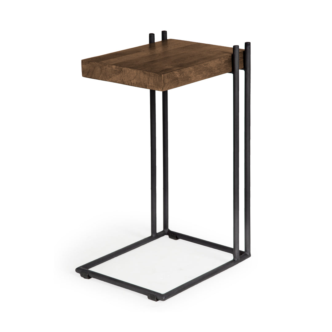 Maddox Medium Brown Wood w/ Black Metal C-shaped End/Side Table Living Room Mercana
