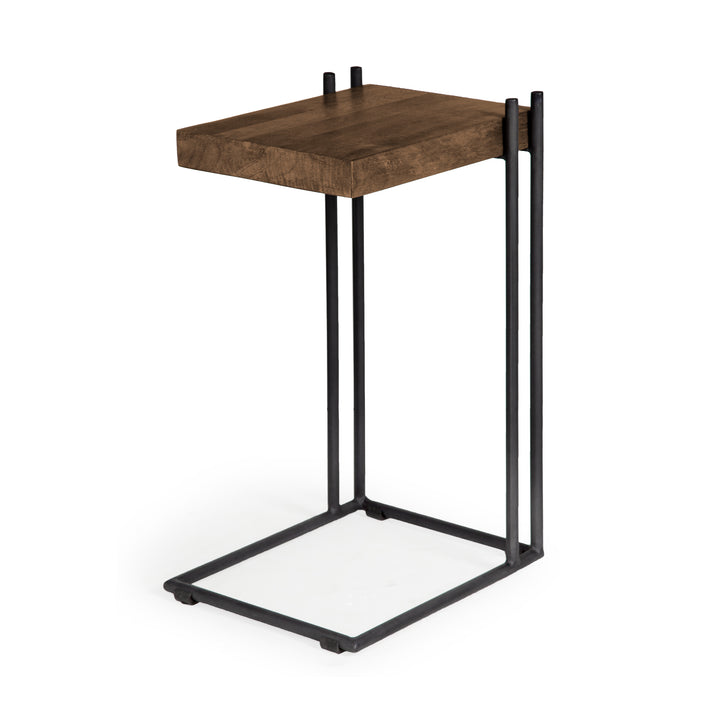Maddox Medium Brown Wood w/ Black Metal C-shaped End/Side Table Living Room Mercana