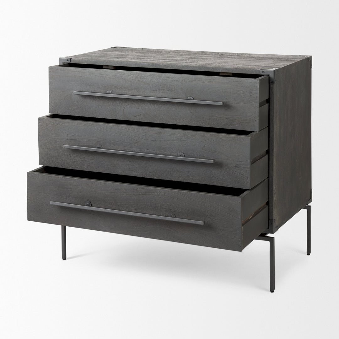 Ward 34L x 18W Brown Wood and Iron 3 Drawer Accent Cabinet Decor Mercana