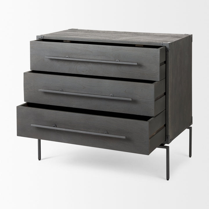 Ward 34L x 18W Brown Wood and Iron 3 Drawer Accent Cabinet Decor Mercana