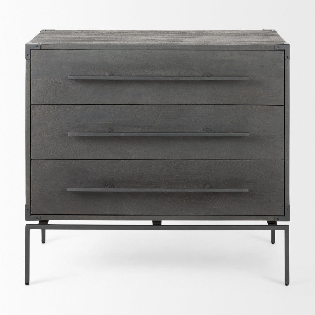 Ward 34L x 18W Brown Wood and Iron 3 Drawer Accent Cabinet Decor Mercana